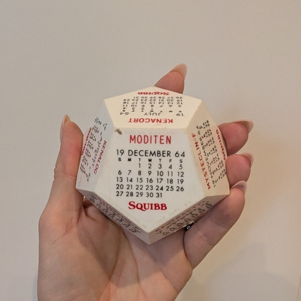 Vintage 60s Medical Squibb Dodecahedron Calendar